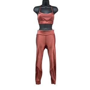 ALALA Activewear Set Womens Small Rust Copper Ribbed Metallic Bra Leggings 2pc
